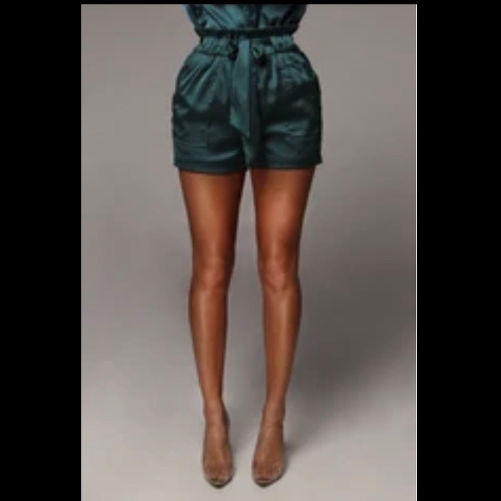 JLUXLABEL Deep Teal Emilee Satin Shorts